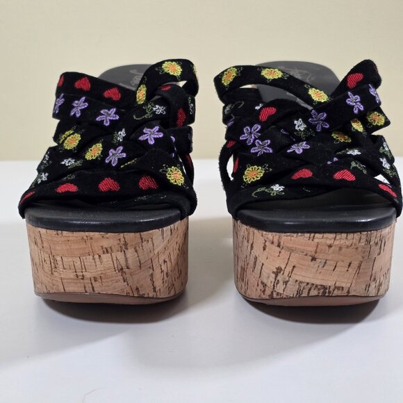 Free People Lisbon Clogs Womens 40 Chunky Cork Platform Suede Floral Embroidery - Picture 5 of 16